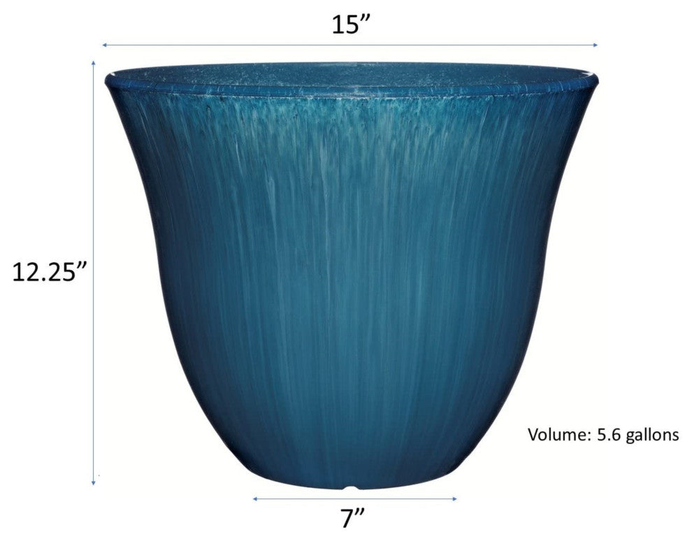 Classic Home and Garden Honeysuckle Resin Flower Pot Planter, Ocean Blue, 15"