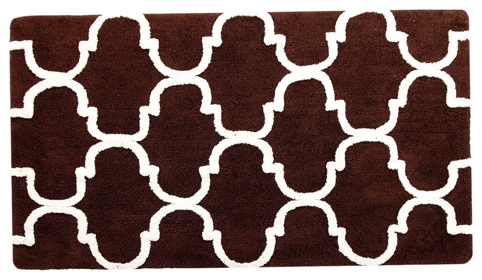 Cotton Dual Color Geometric Pattern Bath Rug, Chocolate/Ivory, 50"x30"