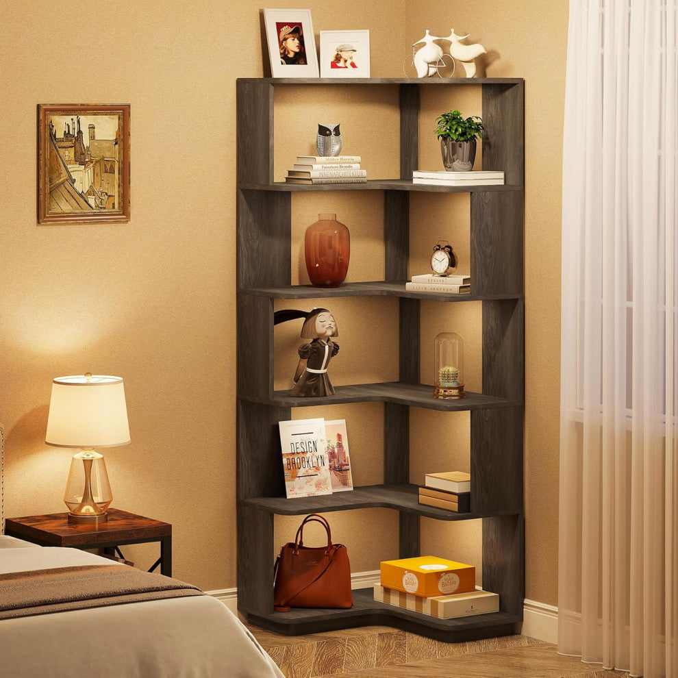 Tribesigns Corner Bookcase, L-Shaped Bookshelf, Book Shelf, Display Shelves