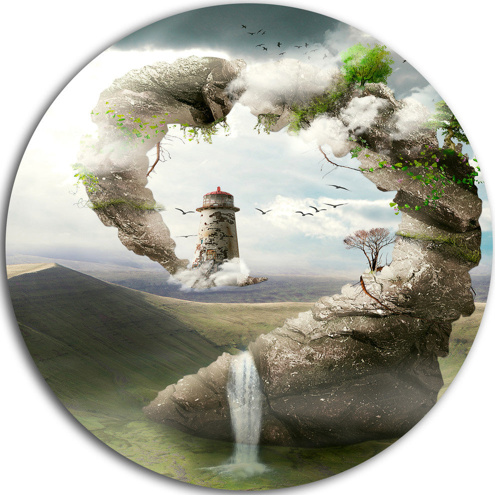 Magical Bridge To Lighthouse, Landscape Photo Disc Metal Wall Art, 11"
