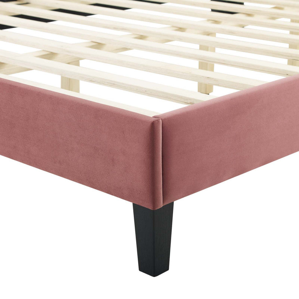 Platform Bed Frame, King Size, Pink, Velvet, Modern, Bedroom Master Guest Suite