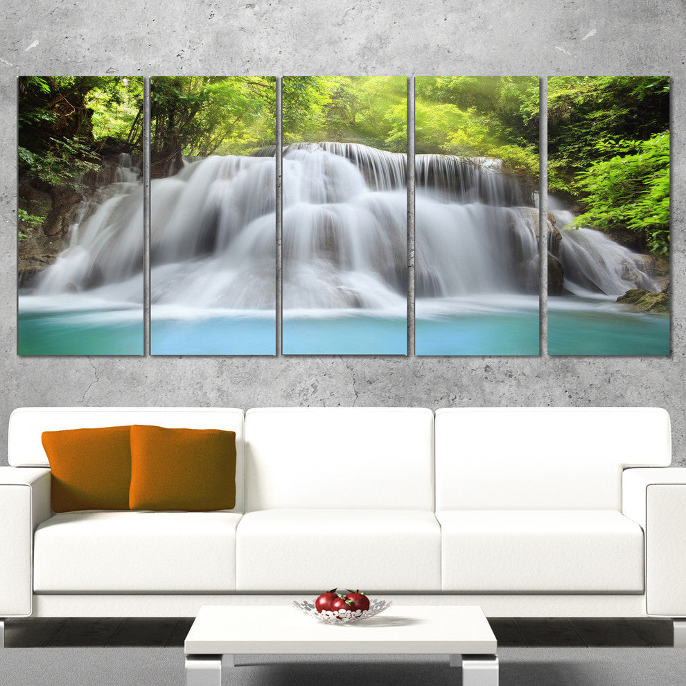 "White Huai Mae Kamin Waterfall" Canvas Print, 5 Panels, 60"x28"