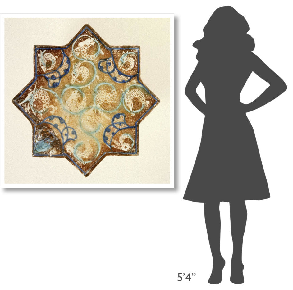"Star Tile with Animal Motifs" Print 13th Century Persian Artisan, 42"x42"