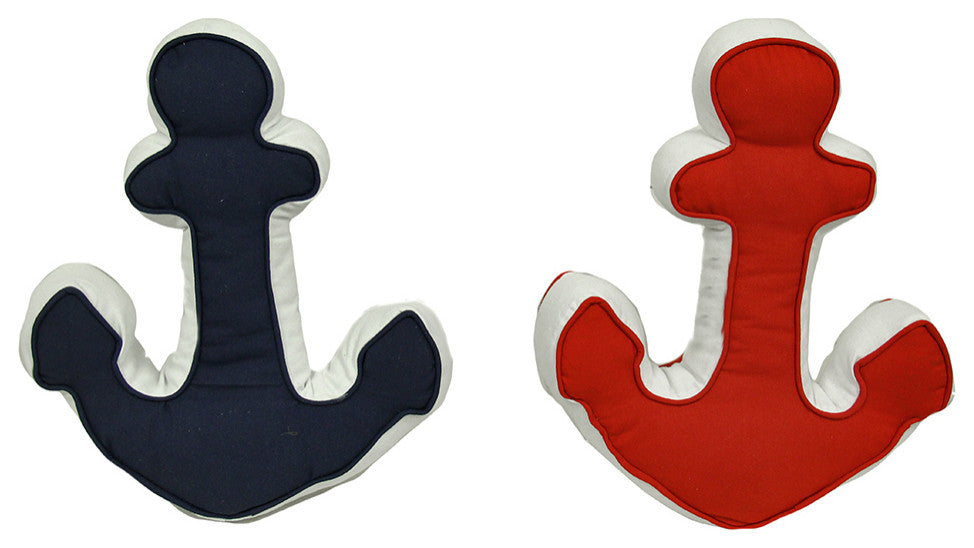 Red and Blue Anchor Shaped Decorative Throw Pillow Set