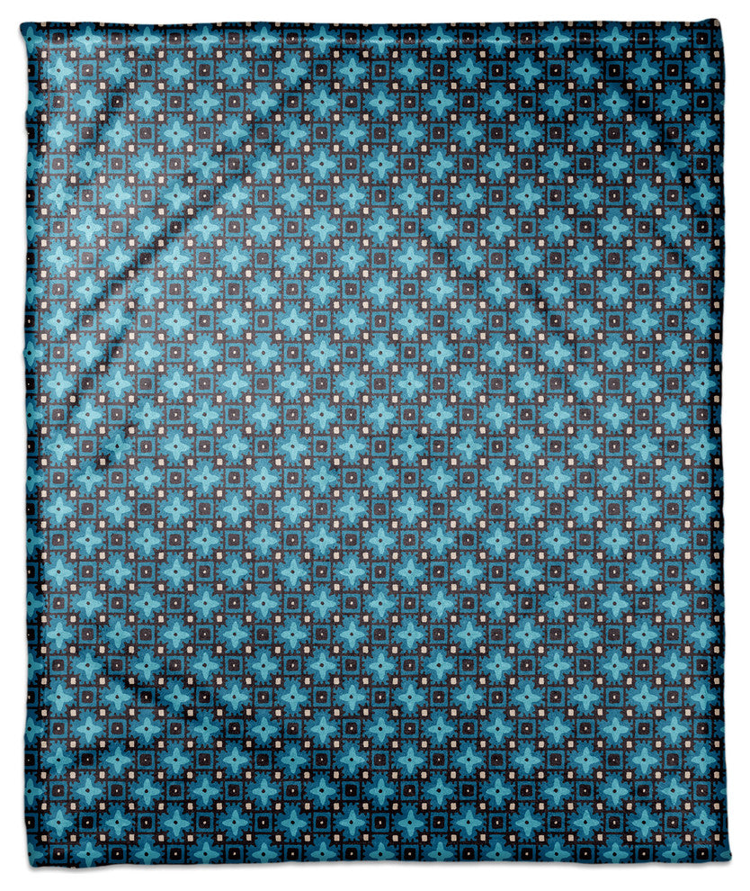 Blue Floral Squares Fleece Blanket
