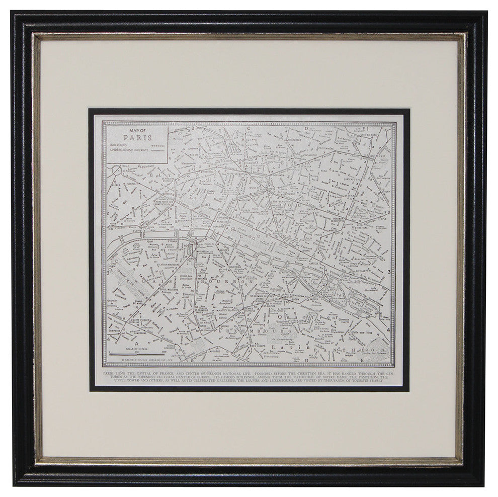 Vintage Paris, France Map, Framed Original Paris Map- Authentic 1940s