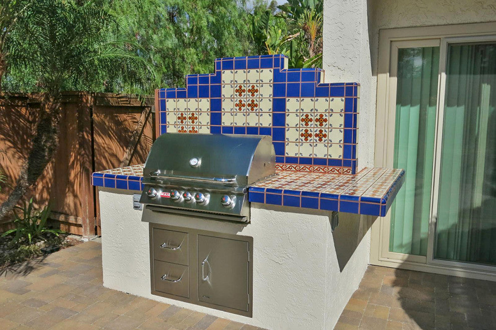 4.25"x4.25" Talavera Mexican Handmade Ceramic Tile, Blue Ville, Set of 9