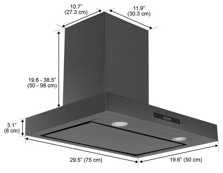 30" Convertible Wall Mount Rectangular Style Range Hood, Black Stainless Steel