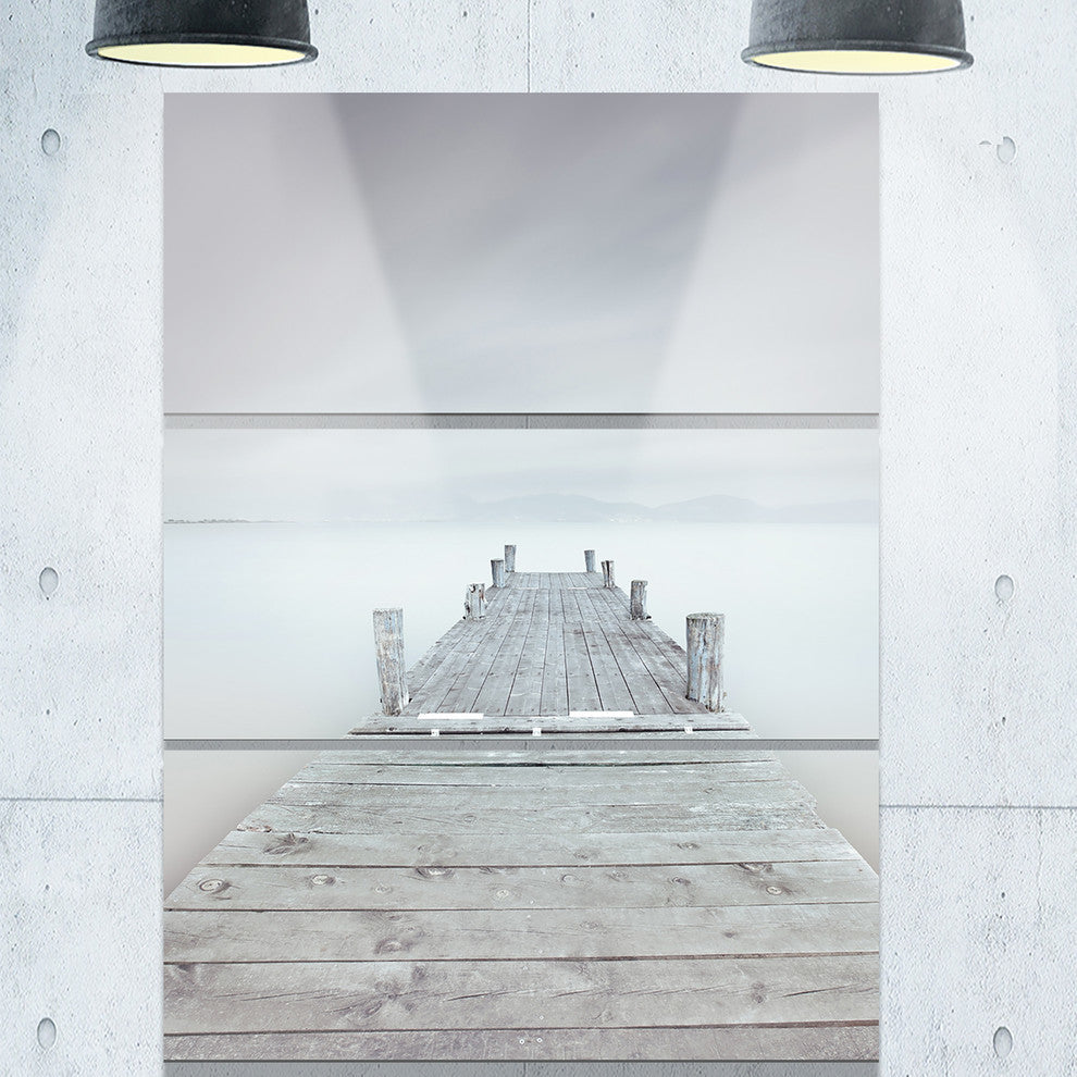 "Wooden Pier in Cloudy Mood" Photo Metal Wall Art, 3 Panels, 28"x36"