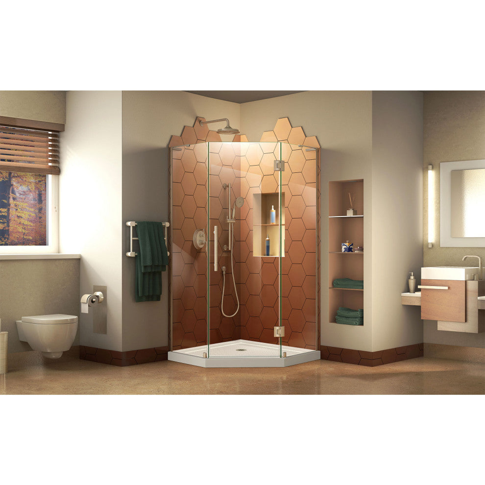 Prism Plus 36x74 3/4 Neo-Angle Shower Enclosure Brushed Nickel, White Base
