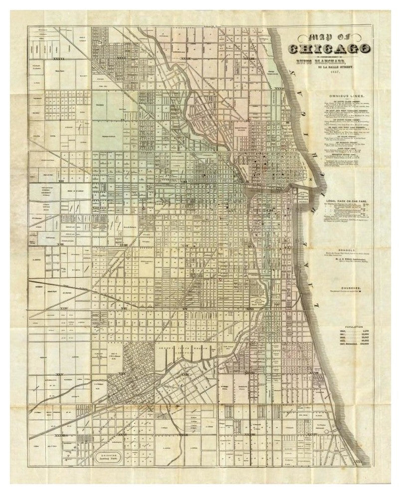 "Map of Chicago, 1857" Digital Paper Print by Rufus Blanchard, 34"x42"