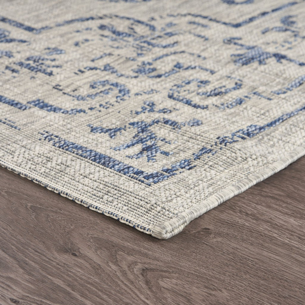 5' X 8' Blue And Gray Indoor Outdoor Area Rug