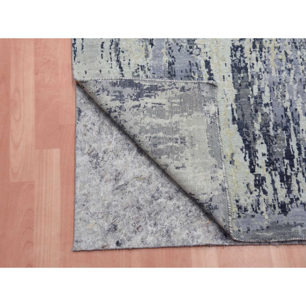 Charcoal Gray Wool and Silk Denser Weave Hand Knotted Runner Rug, 2'7"x10'2"