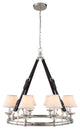 Cascade 8-Light Pendant, Polished Nickel, Beige Fabric Shade