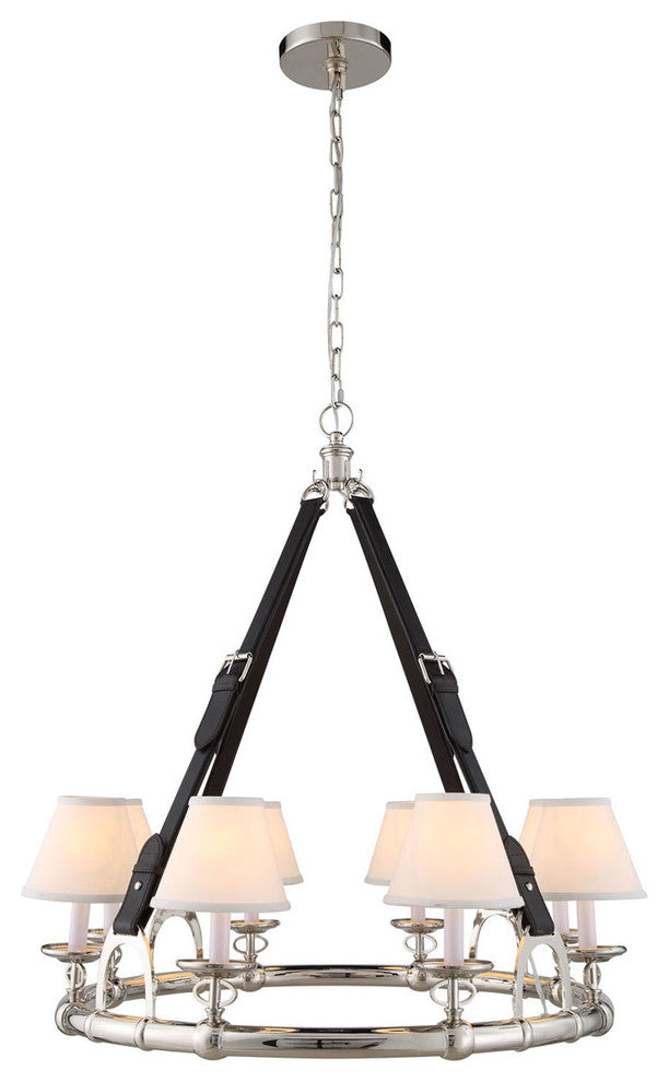 Cascade 8-Light Pendant, Polished Nickel, Beige Fabric Shade