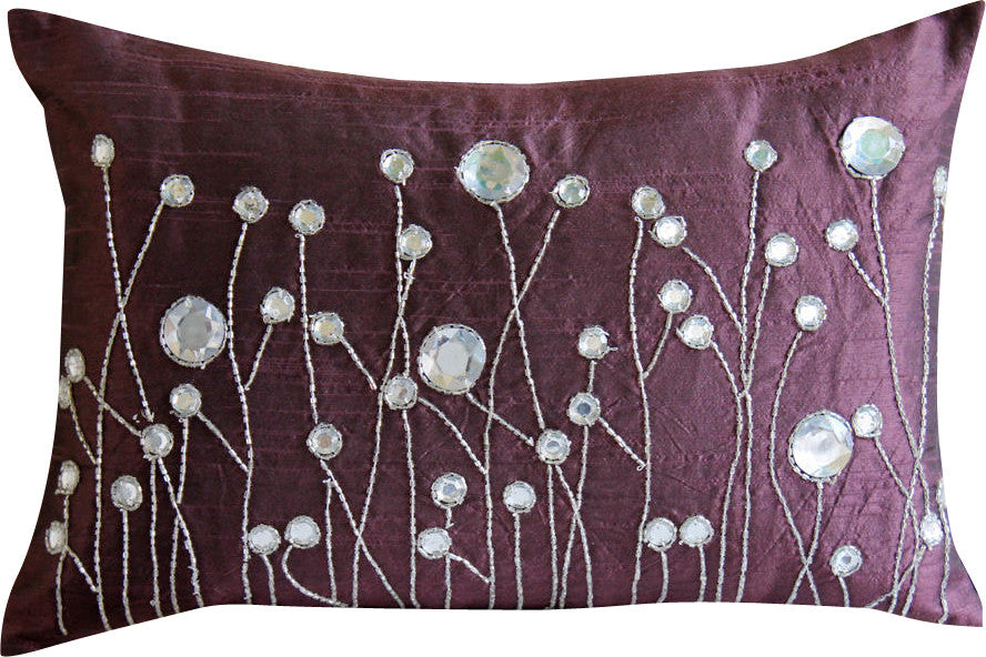 Purple Rectangular Pillow Covers 12"x16" Silk, Plum Bling