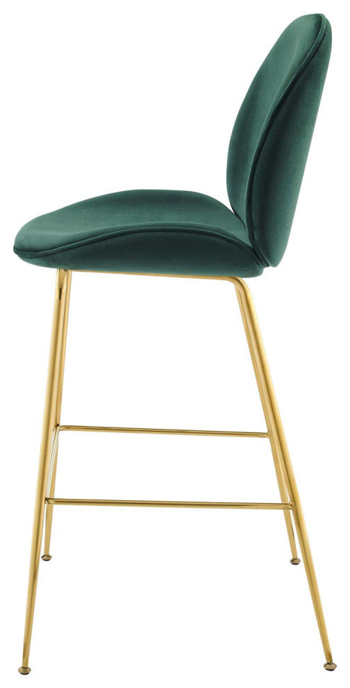 Contemporary Bar Pub and Dining Bar Stool Chair, Velvet Metal Steel, Green