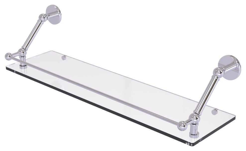Prestige Skyline 30" Floating Glass Shelf with Gallery Rail, Polished Chrome