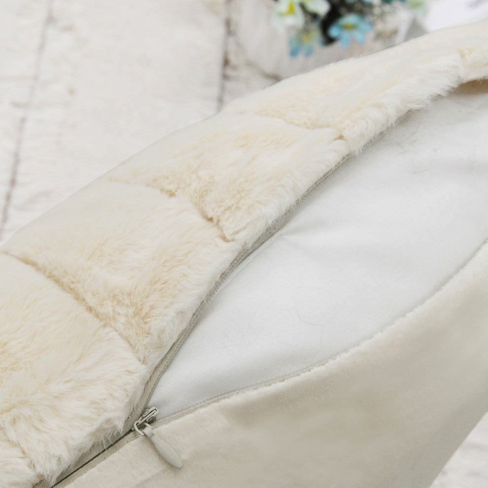 Rabbit Faux Fur Throw Blanket With 2 Pillows, Antique White