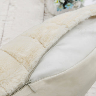 Rabbit Faux Fur Throw Blanket With 2 Pillows, Antique White