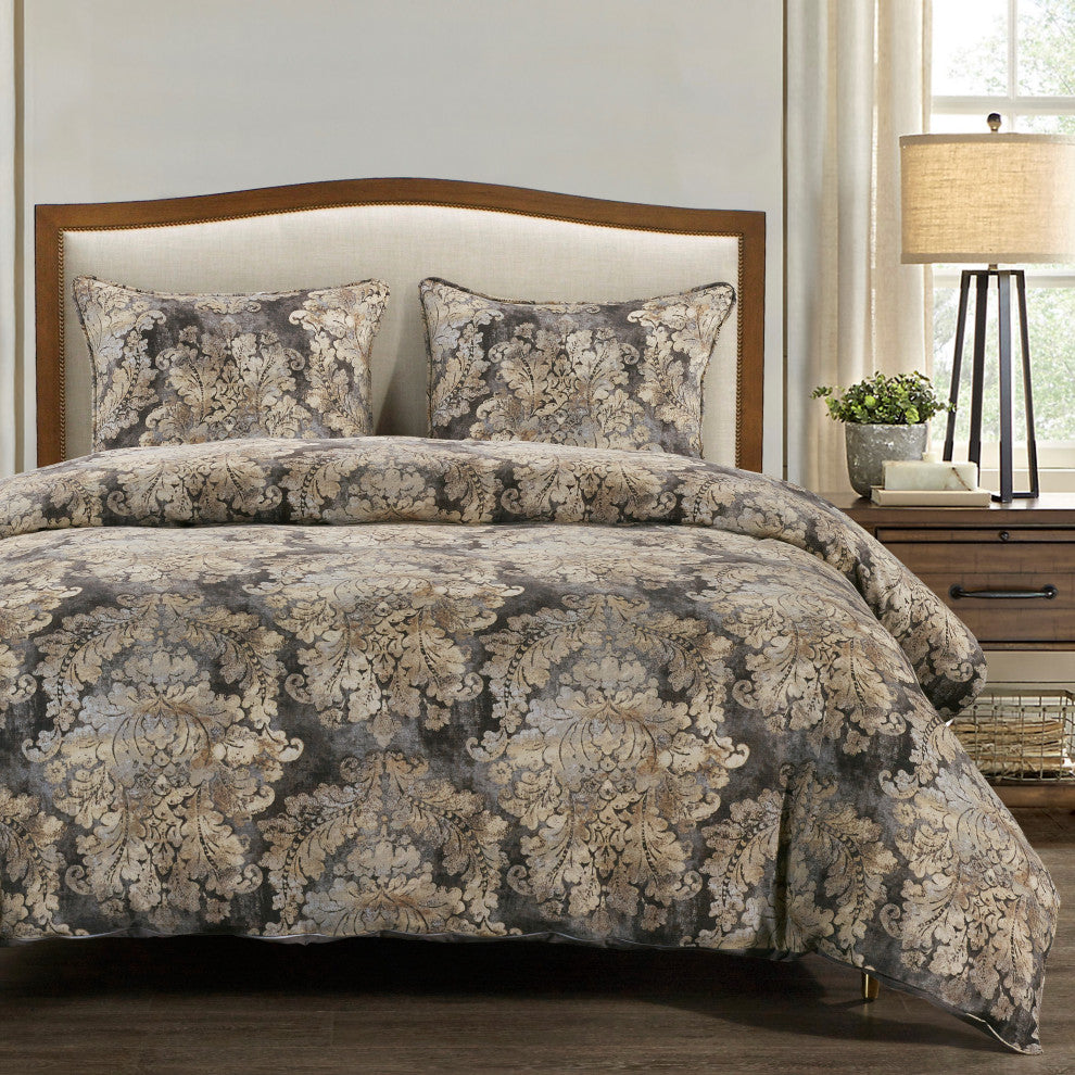 Victoria 3 Piece Washed Linen Comforter Set, Queen