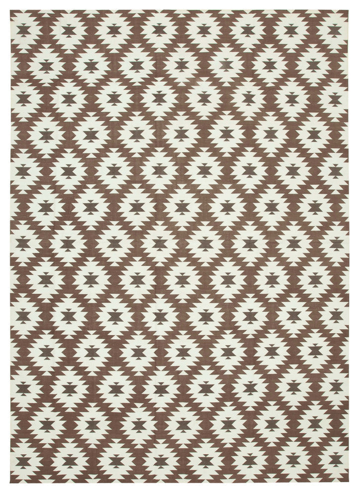 Rug N Carpet - Handmade Wool 9' 11'' x 13' 10'' Modern Design Dhurrie Kilim Rug