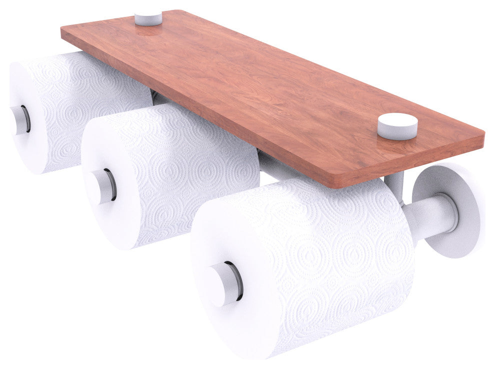 Prestige Skyline 3-Roll Toilet Paper Holder with Wood Shelf, Matte White