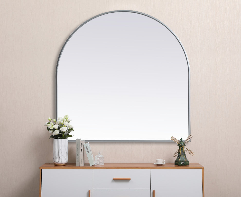 Metal Frame Arch Mirror 36X36 Inch, Silver