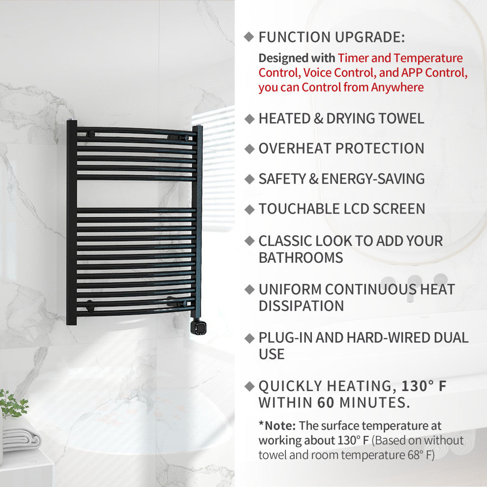 HEATGENE Smart Towel Warmer With Timer and Temperature Control, Matt Black