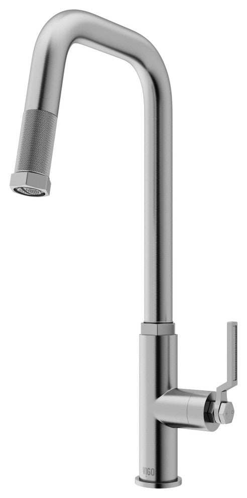 VIGO Hart Angular 18" H Single Handle Pull-Down Kitchen Faucet, Stainless Steel, Without Extras