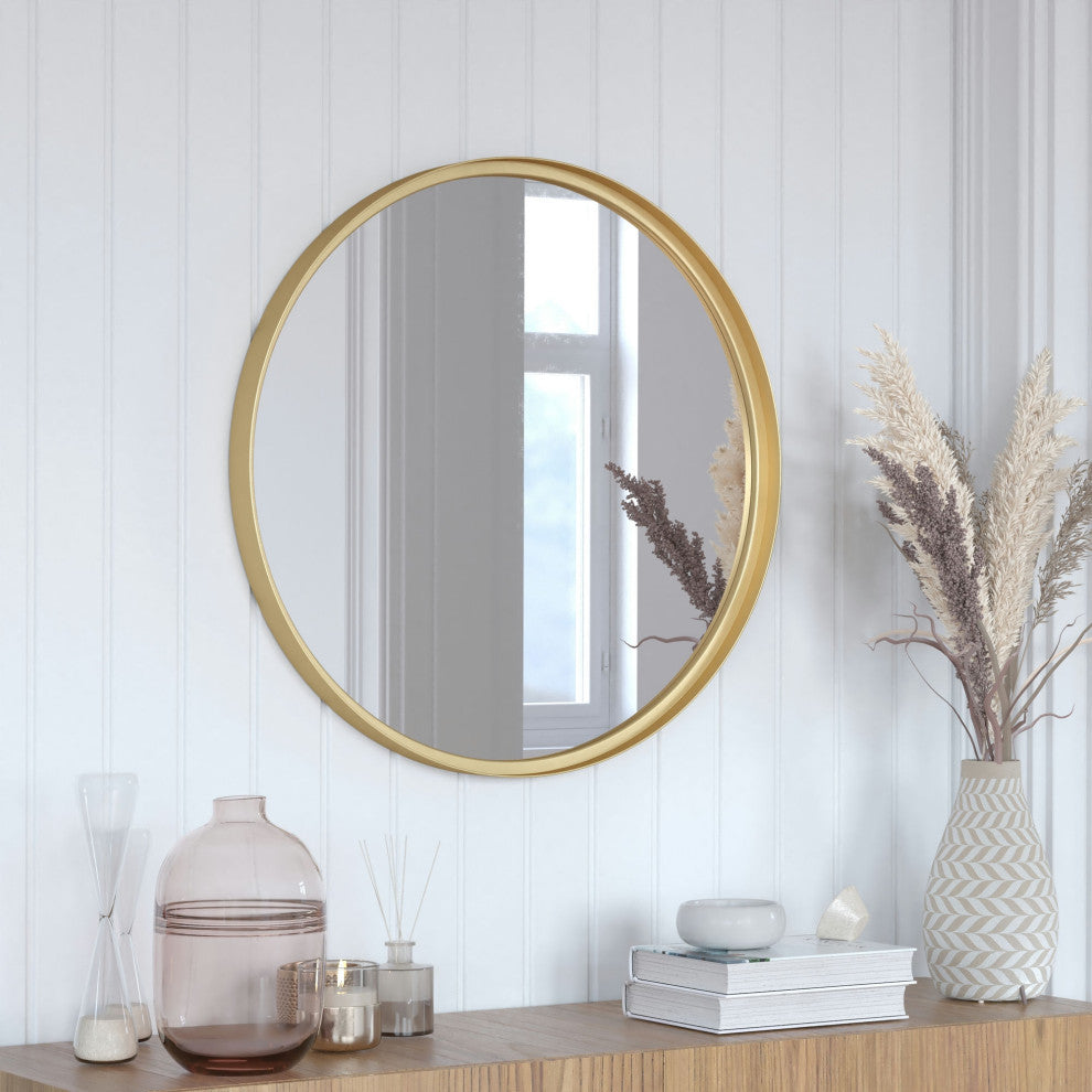 Jennifer Metal Framed Wall Mirror, Gold, 27.5"