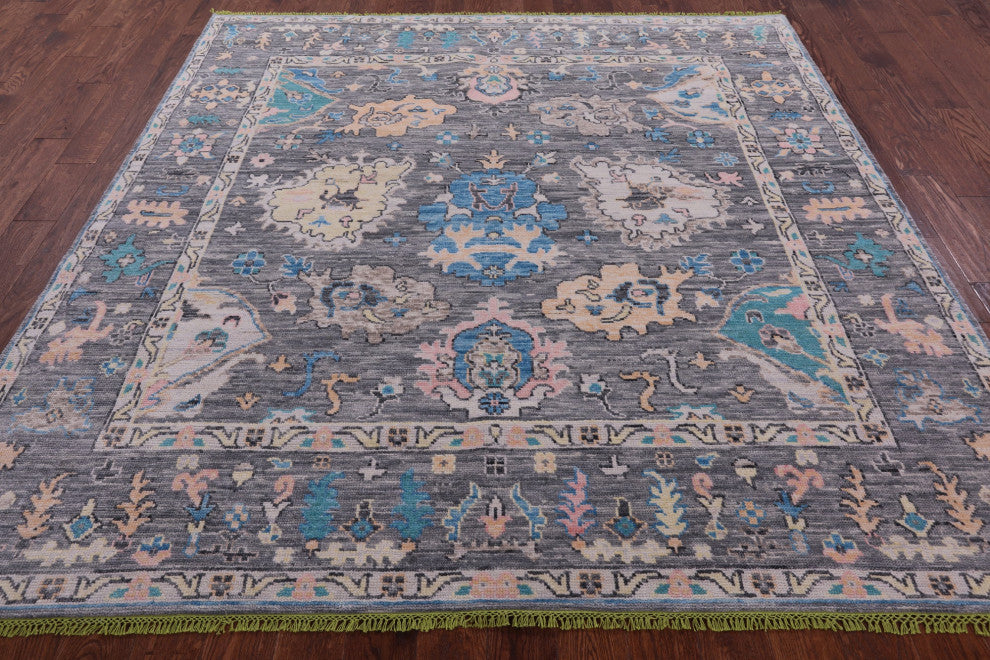 8' Square Turkish Oushak Hand Knotted Wool Rug - Q15704