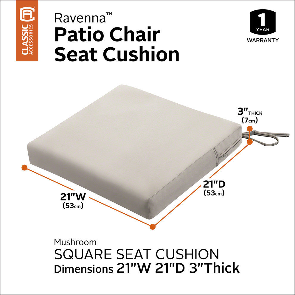 Square Patio Seat Cushion Slip Cover and Foam, Mushroom, 21"x21"x3"
