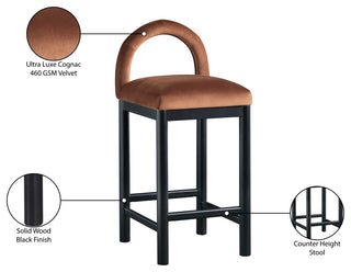 Conrad Upholstered Bar and Counter Stool, Cognac, Velvet, Black