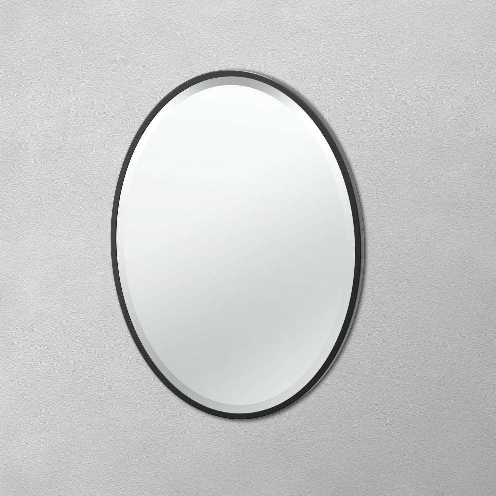 Flush Mount Framed Oval Wall Mirror, Matte Black, 33