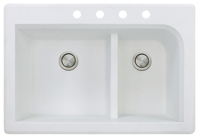 Radius 33" silQ Granite Drop-in Double Bowl Kitchen Sink with 4 Holes in White