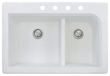 Radius 33" silQ Granite Drop-in Double Bowl Kitchen Sink with 4 Holes in White