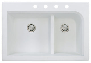 Radius 33" silQ Granite Drop-in Double Bowl Kitchen Sink with 4 Holes in White