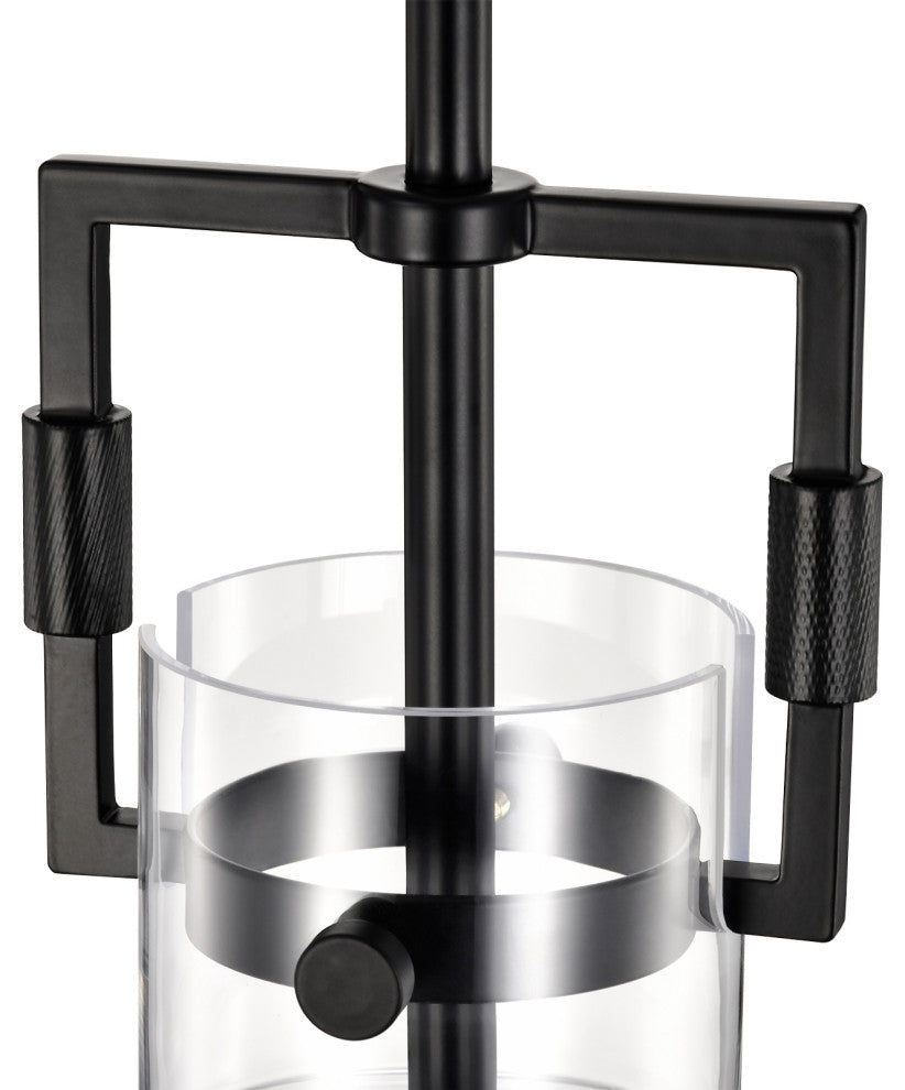 1-Light 10 in. Matte Black Pendant With Globe Shaped Clear Glass Shade