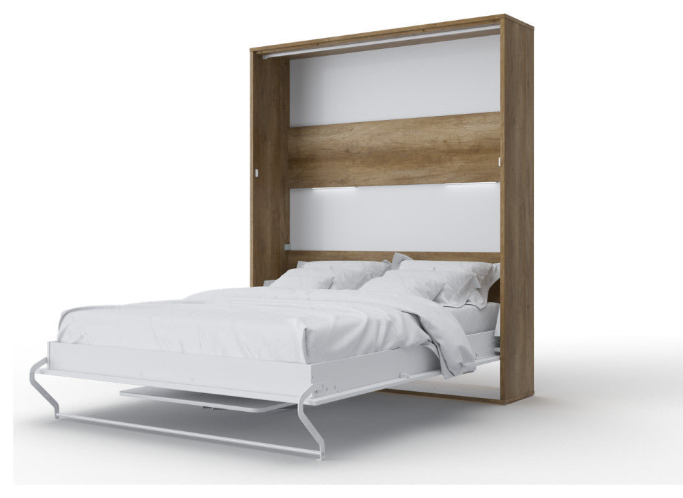 CONTEMPO Vertical Wall Bed with Desk, European Queen size , Oak/White