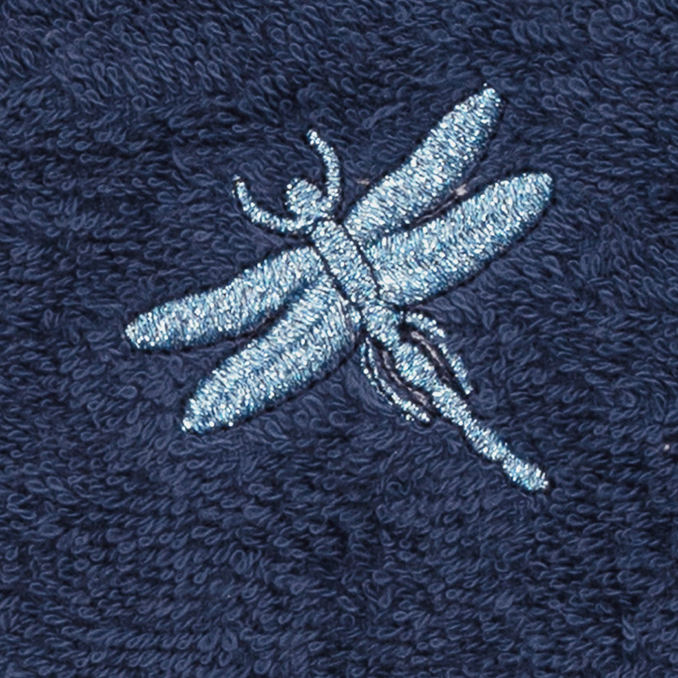 Linum Home Textiles Turkish Cotton Braelyn 3-Piece Embellished Towel Set, Navy