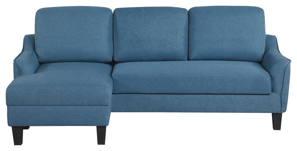 Lester Sofa With Chaise and Twin Sleeper, Blue fabric With Black legs