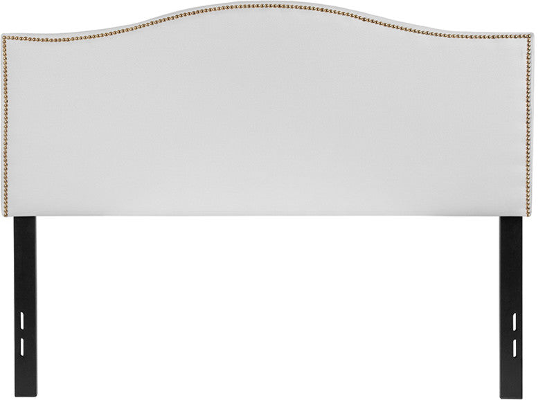 Lexington Upholstered Full Size Headboard with Accent Nail Trim, White Fabric