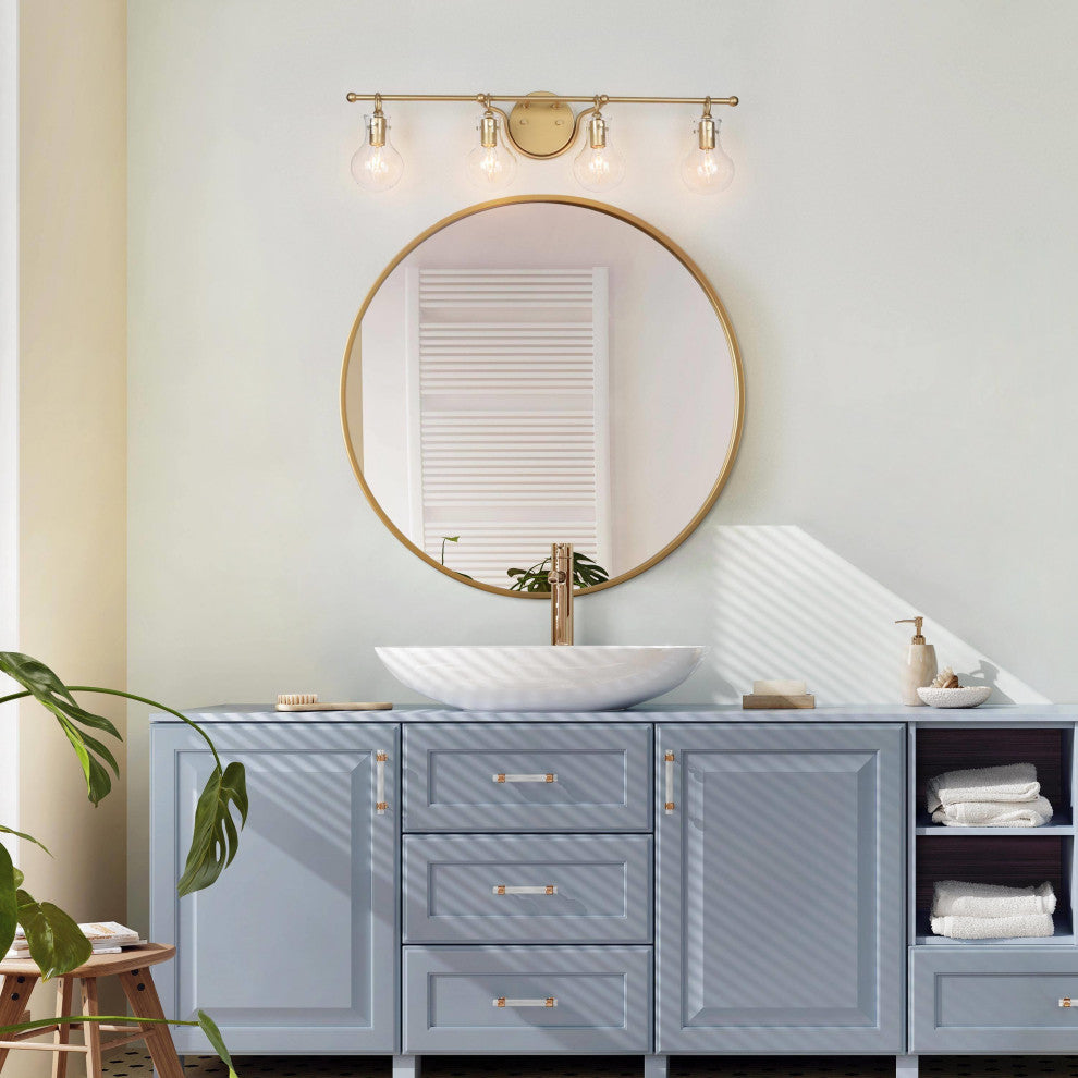 4-Lights Modern and Matte Gold With Clear Glass Shade LED Vanity Light