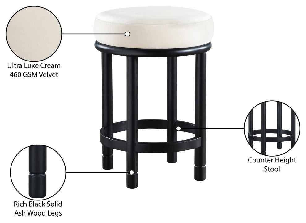 Monette Upholstered Bar and Counter Stool, Cream, Velvet, Black Finish