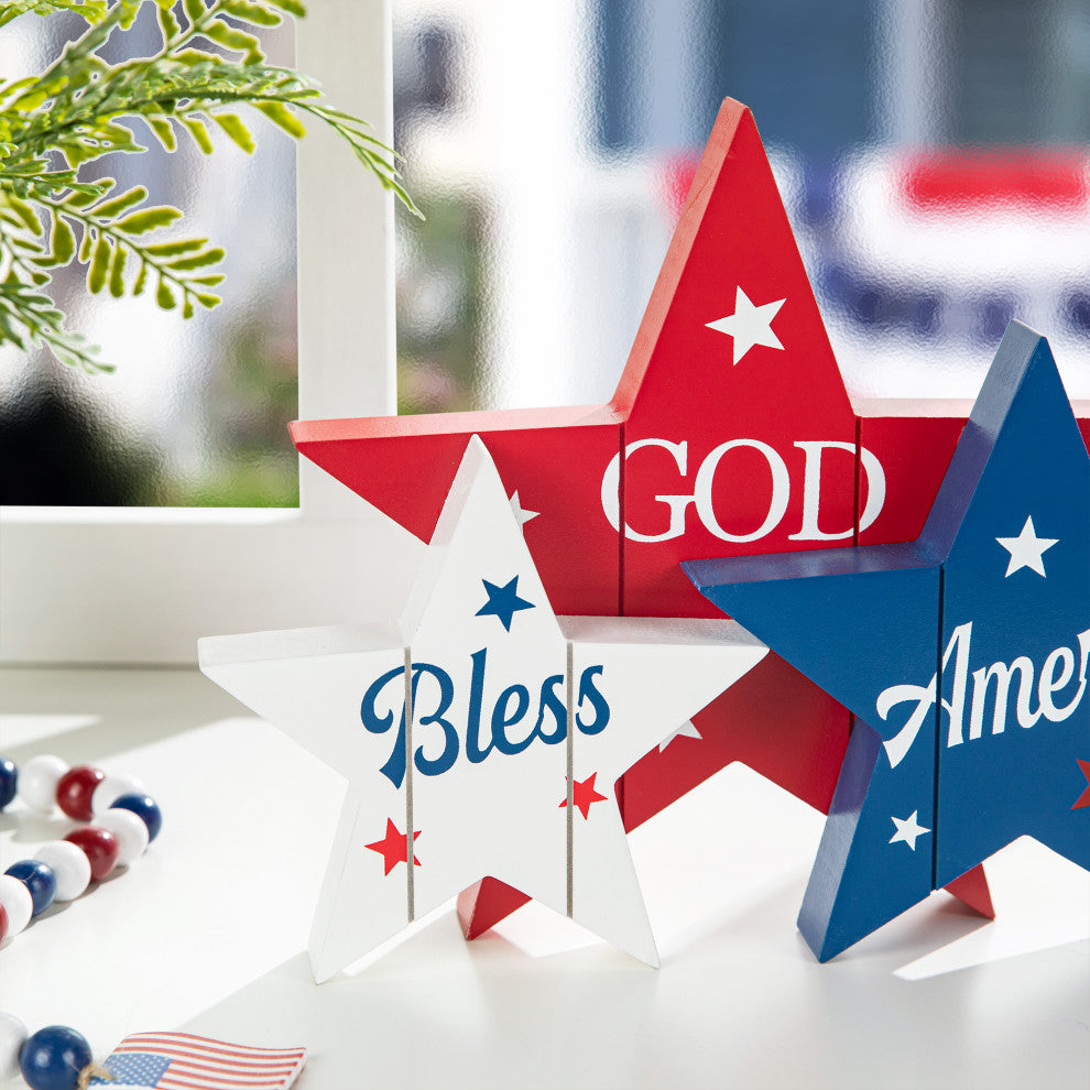 11" Wooden Patriotic Stars Table Decor