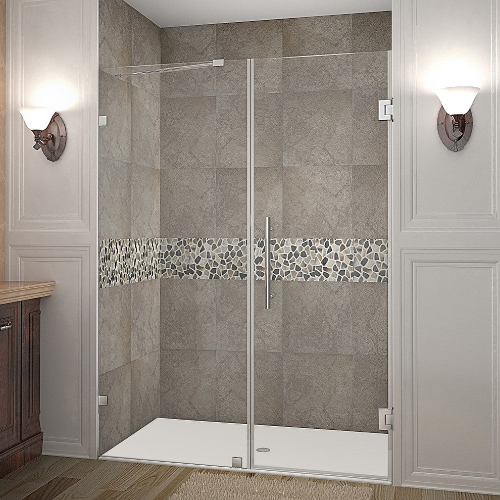 Aston Nautis 58"x72" Completely Frameless Hinged Shower Door, Stainless Steel