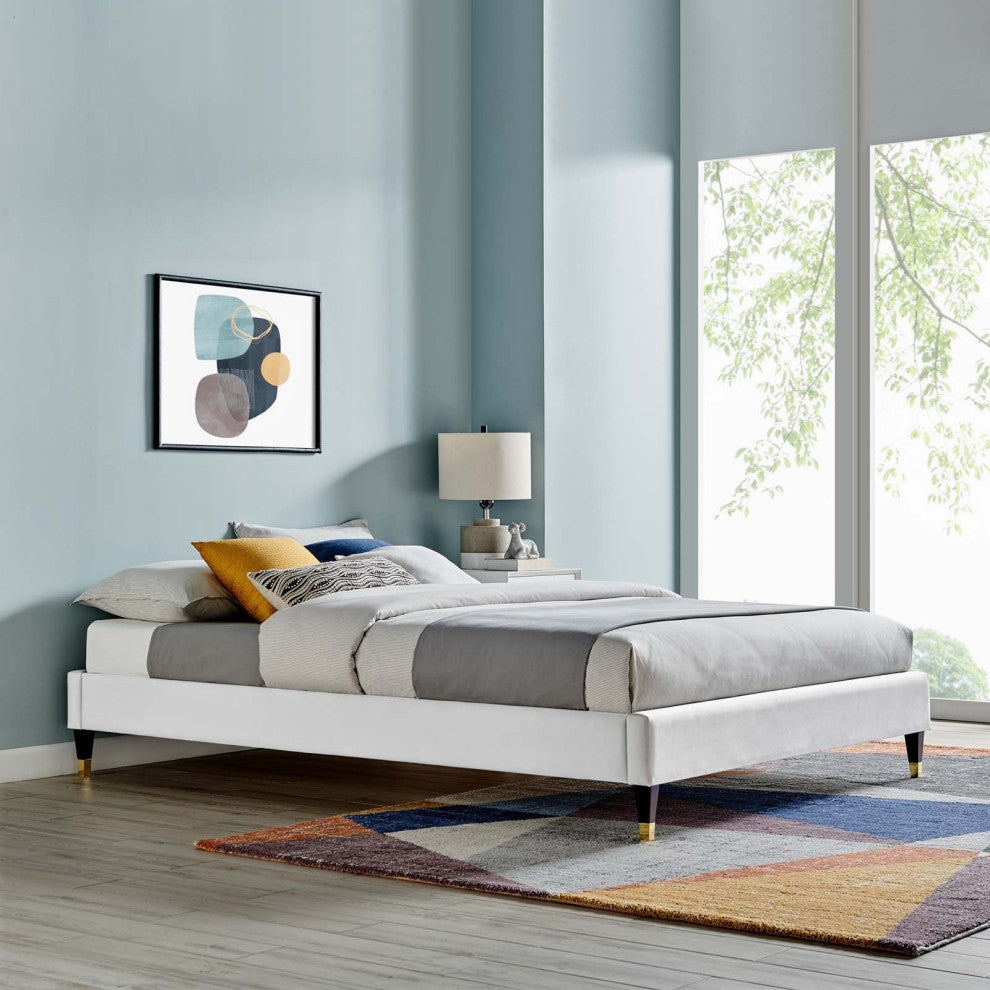 Harlow Twin Performance Velvet Platform Bed Frame-Light Gray