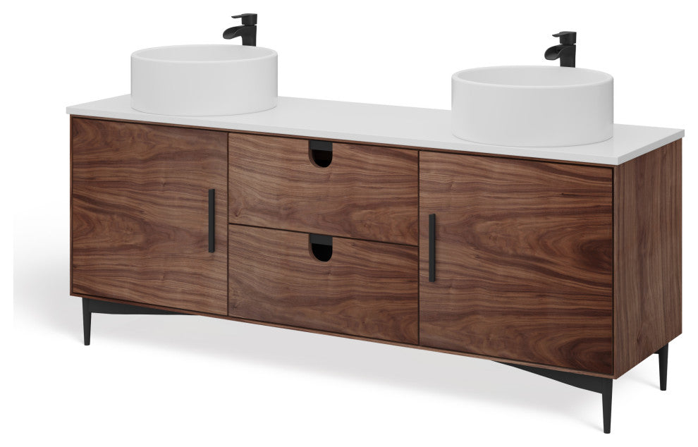 Newton Bath Vanity, Walnut, 72", Double Sink, Freestanding