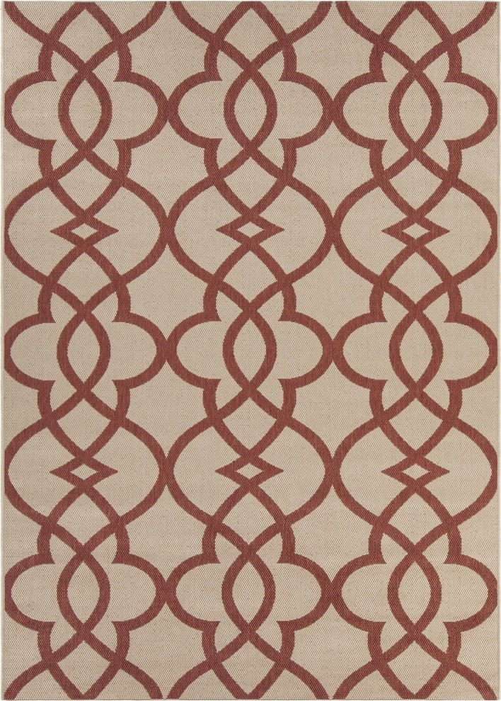 Chandra Calcutta Cal1559 Geometric Outdoor Rug, Beige/Rust, 5'3"x7'6"